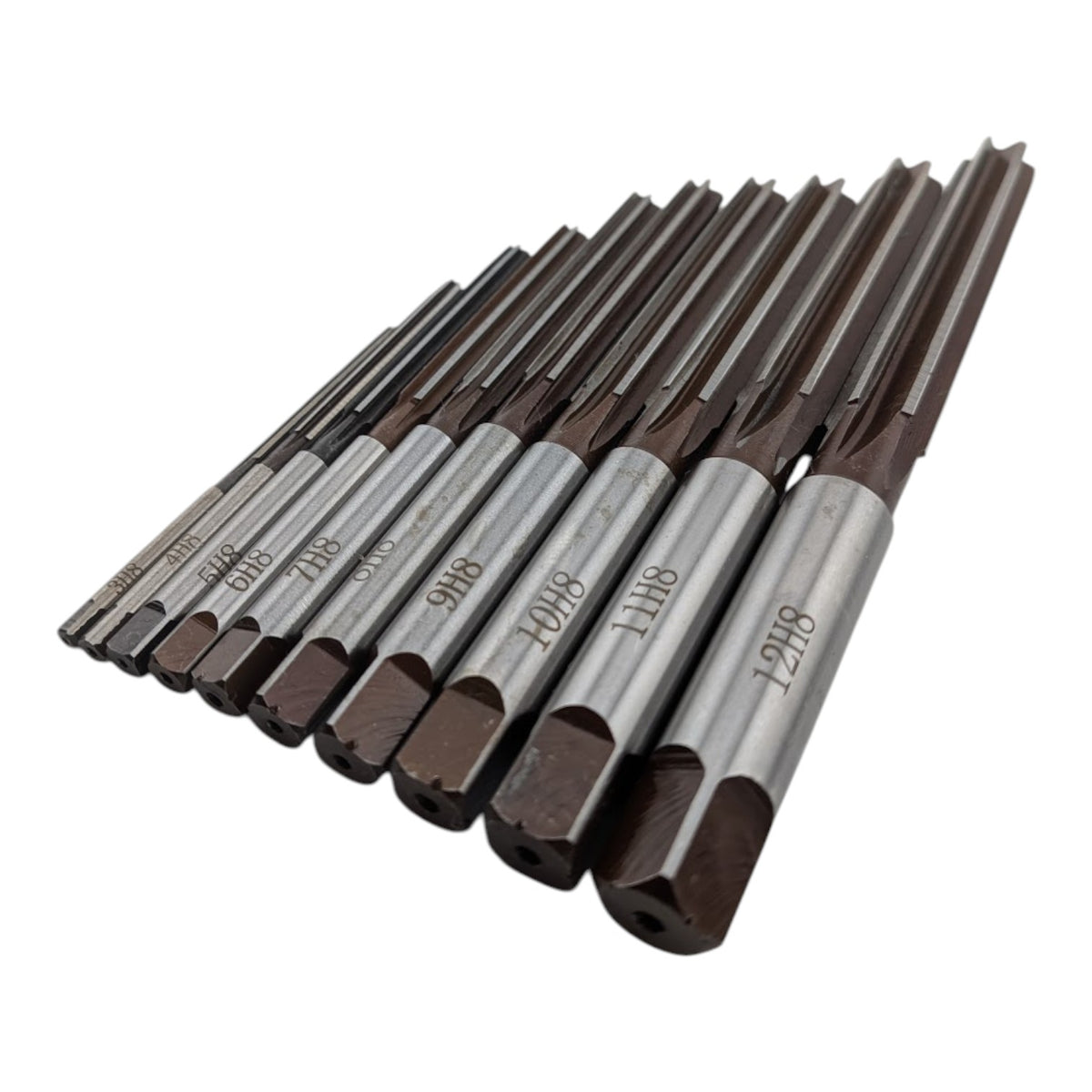 3mm to 12mm H8 hand reamer set, alloy tool steel, 6 straight flutes