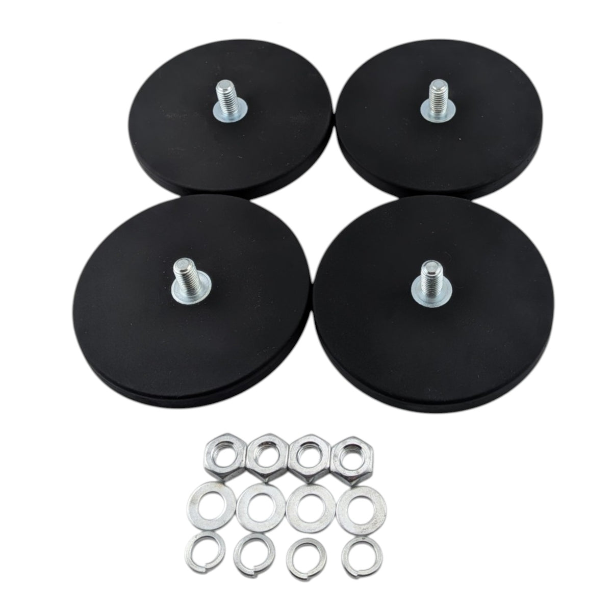 4 rubber coated neodymium magnets with M8 male thread