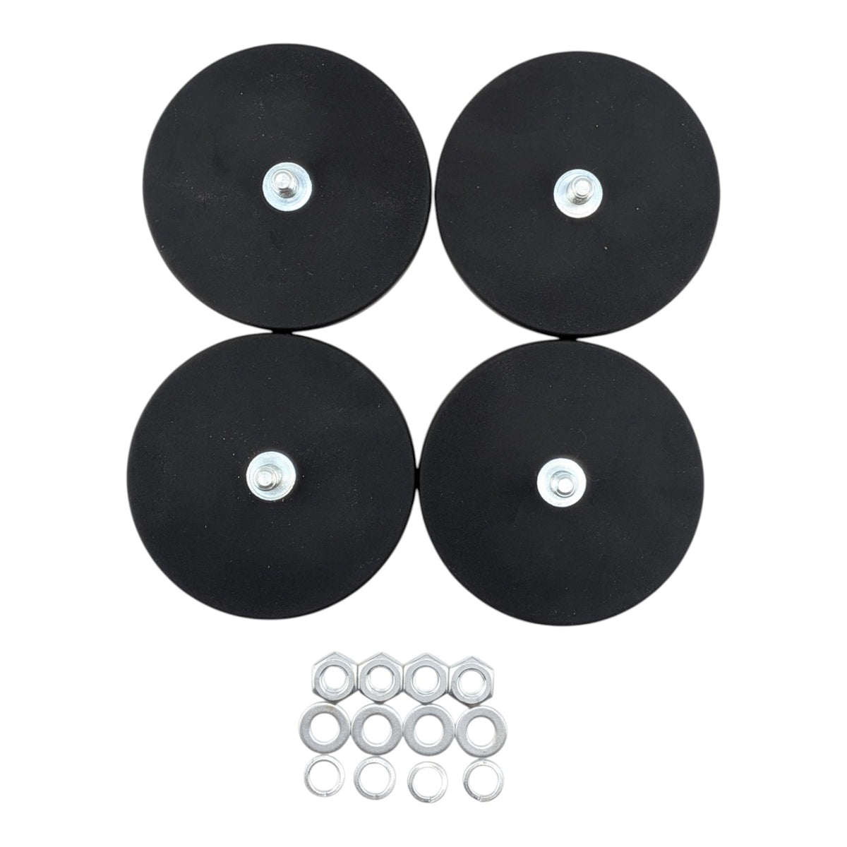 4 rubber coated neodymium magnets with M8 male thread
