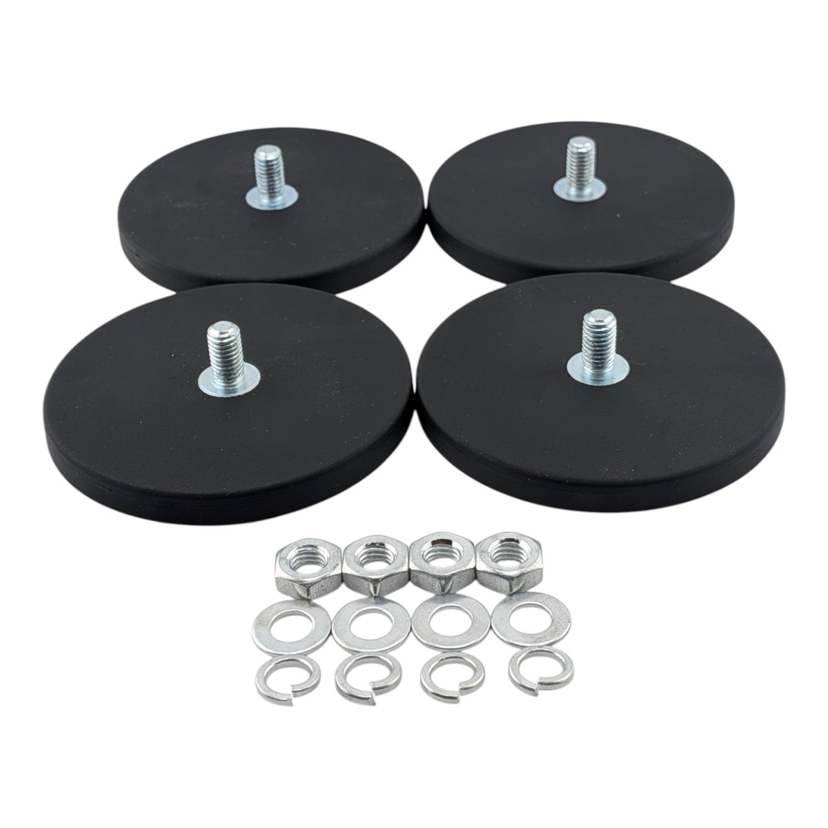 4 rubber coated neodymium magnets with M8 male thread