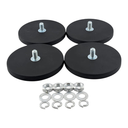 4 rubber coated neodymium magnets with M8 male thread