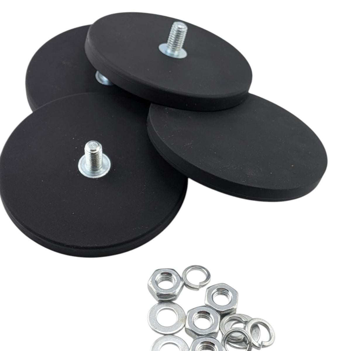 4 rubber coated neodymium magnets with M8 male thread