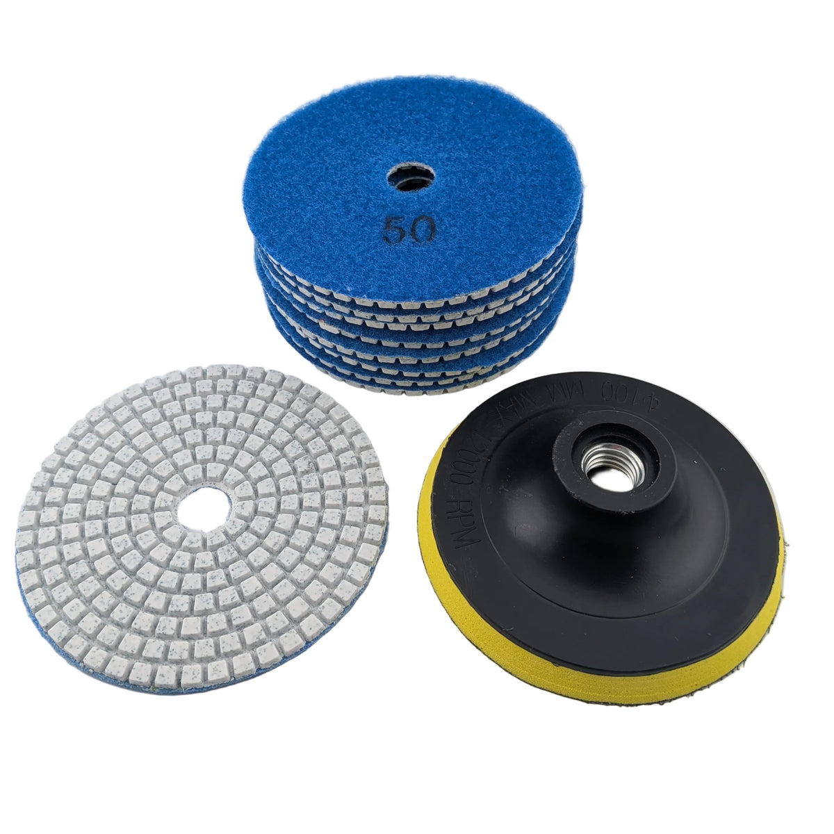 4 inch wet dry diamond polishing pad kit for concrete, marble and tile, 9 pads and backing plate