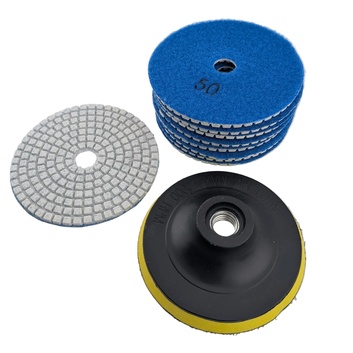 4 inch wet dry diamond polishing pad kit for concrete, marble and tile, 9 pads and backing plate