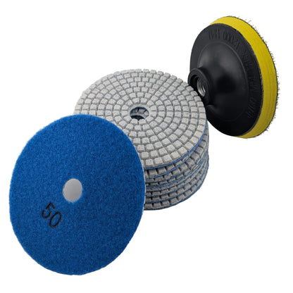 4 inch wet dry diamond polishing pad kit for concrete, marble and tile, 9 pads and backing plate