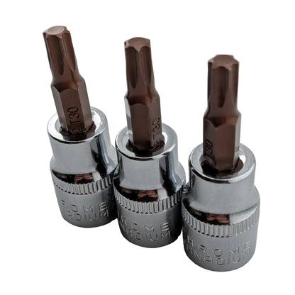 3 pack 3/8 inch drive Torx T30 bit sockets, S2 steel, 48mm