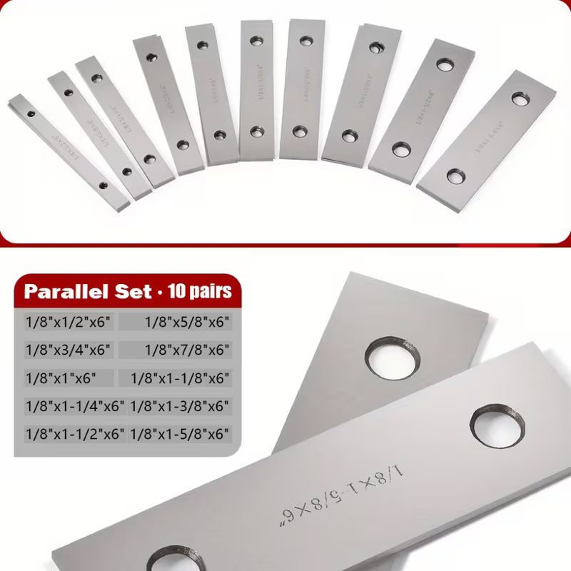 Thin parallel bar set, 10 pairs of parallel blocks, 0.0005 inch accuracy, for lathe and milling