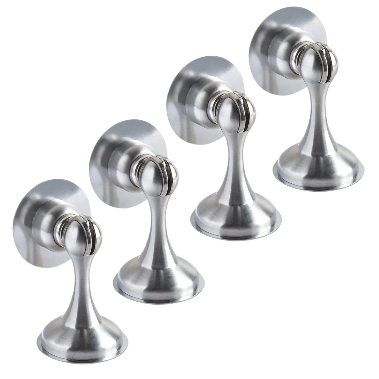 4 Pack Magnetic Door Stopper Brushed Nickel Finish, No-Drill Door Stop with Strong Adhesive