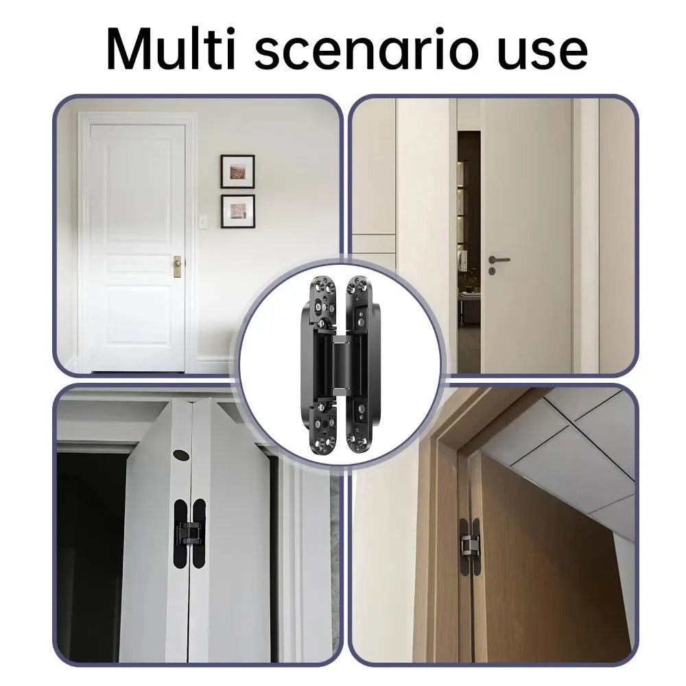 2 pack hidden cross hinges, zinc alloy, 180 degree adjustable invisible hinges for wooden doors