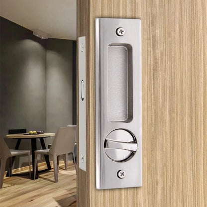 Sliding Door Lock Latch with Turn Knob & Key Invisible Recessed Handle Silver