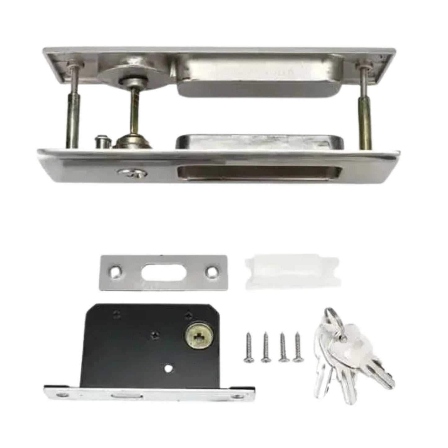 Sliding Door Lock Latch with Turn Knob & Key Invisible Recessed Handle Silver