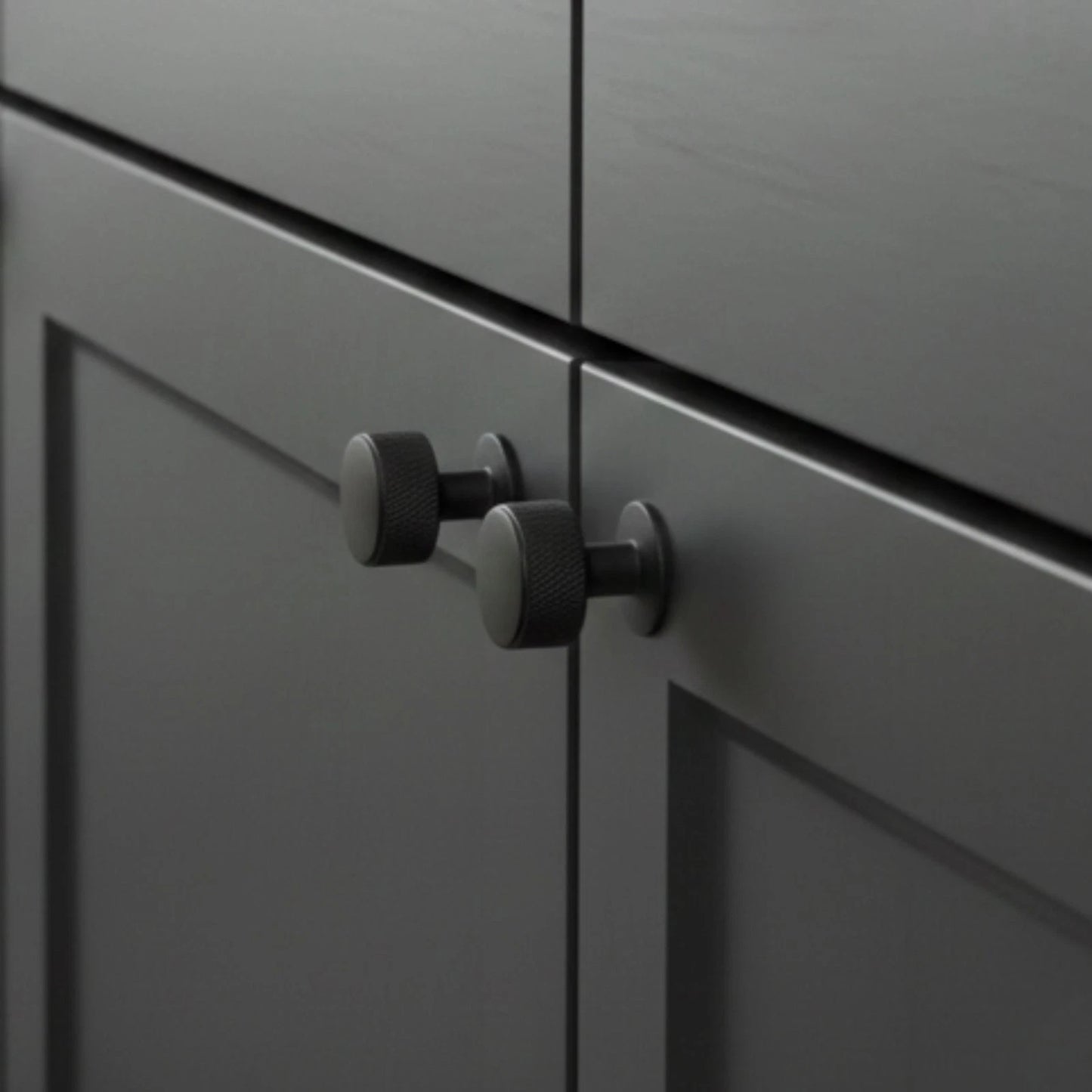 Knurled Matte Black Round Cabinet Knobs for Kitchen, Wardrobe & Furniture