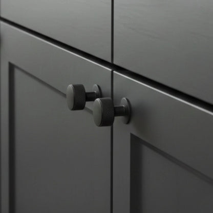 Knurled Matte Black Round Cabinet Knobs for Kitchen, Wardrobe & Furniture
