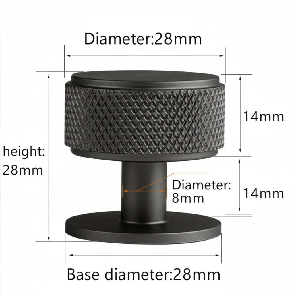 Knurled Matte Black Round Cabinet Knobs for Kitchen, Wardrobe & Furniture