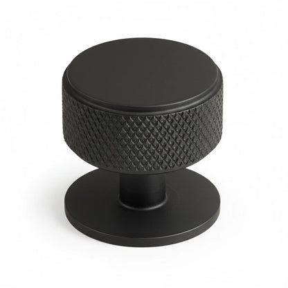 Knurled Matte Black Round Cabinet Knobs for Kitchen, Wardrobe & Furniture