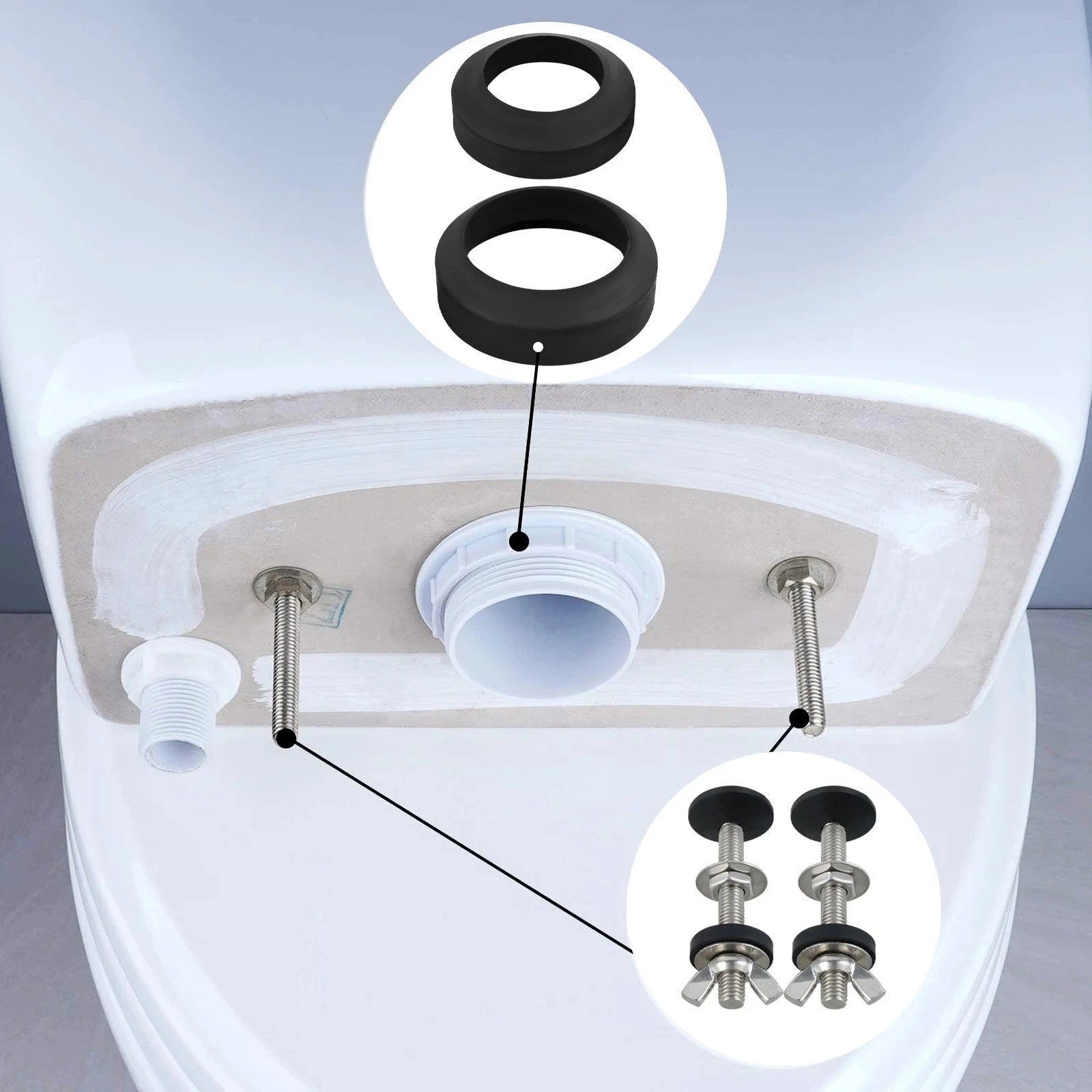 Toilet Tank to Bowl Gaskets, Washers, Bolts & Seals for 2" & 3" Cistern Coupling