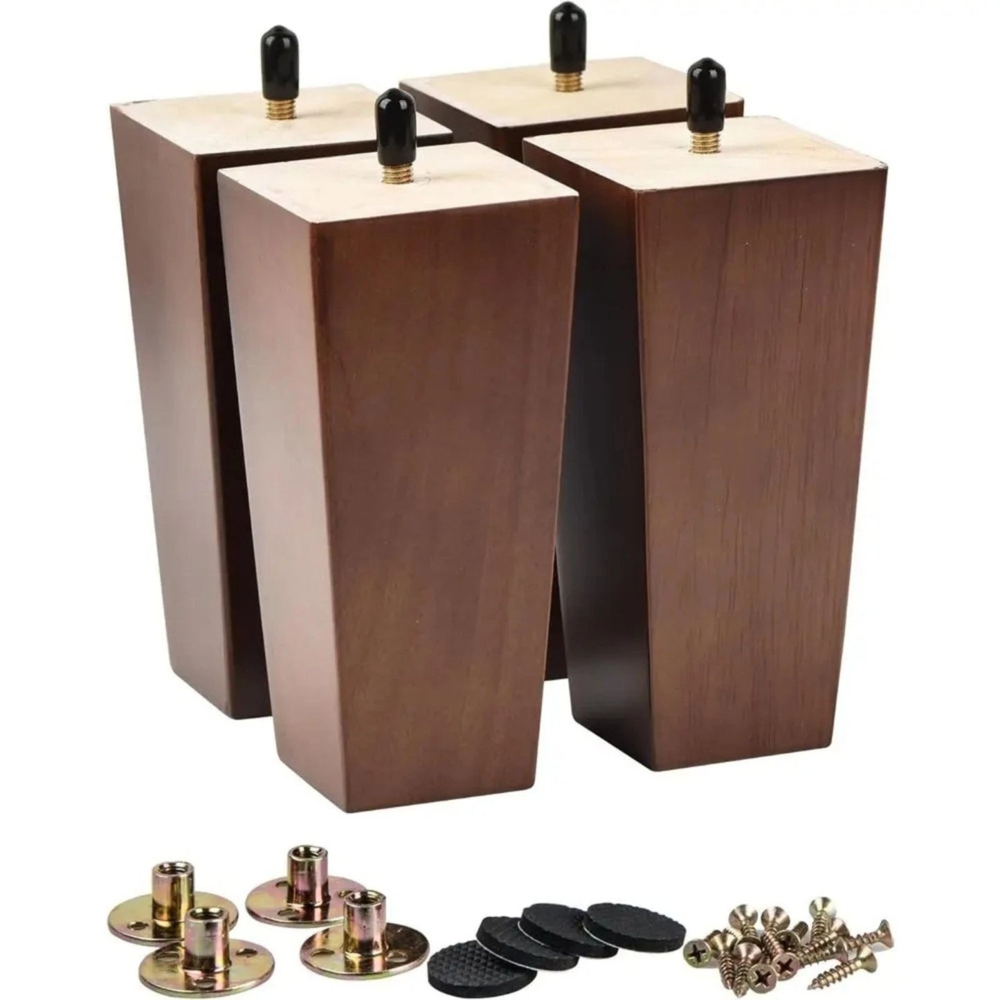 4pcs 10cm Brown Solid Wood Furniture Legs Square Feet M8 for Sofas Beds Cabinets
