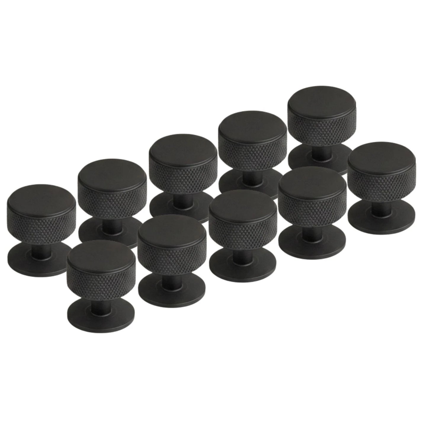 Knurled Matte Black Round Cabinet Knobs for Kitchen, Wardrobe & Furniture