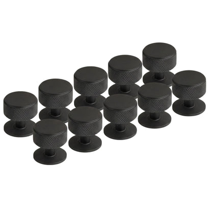 Knurled Matte Black Round Cabinet Knobs for Kitchen, Wardrobe & Furniture