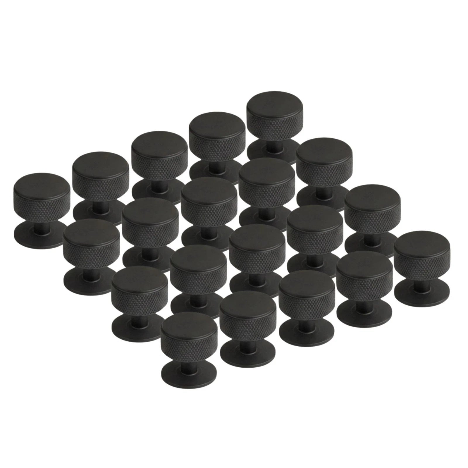 Knurled Matte Black Round Cabinet Knobs for Kitchen, Wardrobe & Furniture