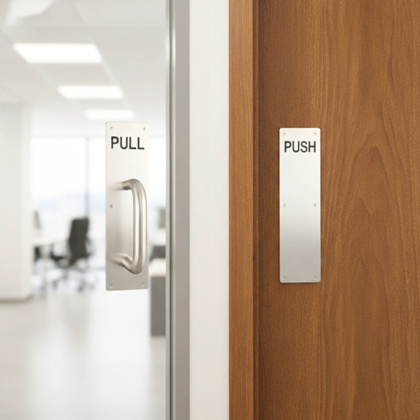 Heavy Duty Stainless Steel Pull Handle, Push Plate & Screws for Work Office Door