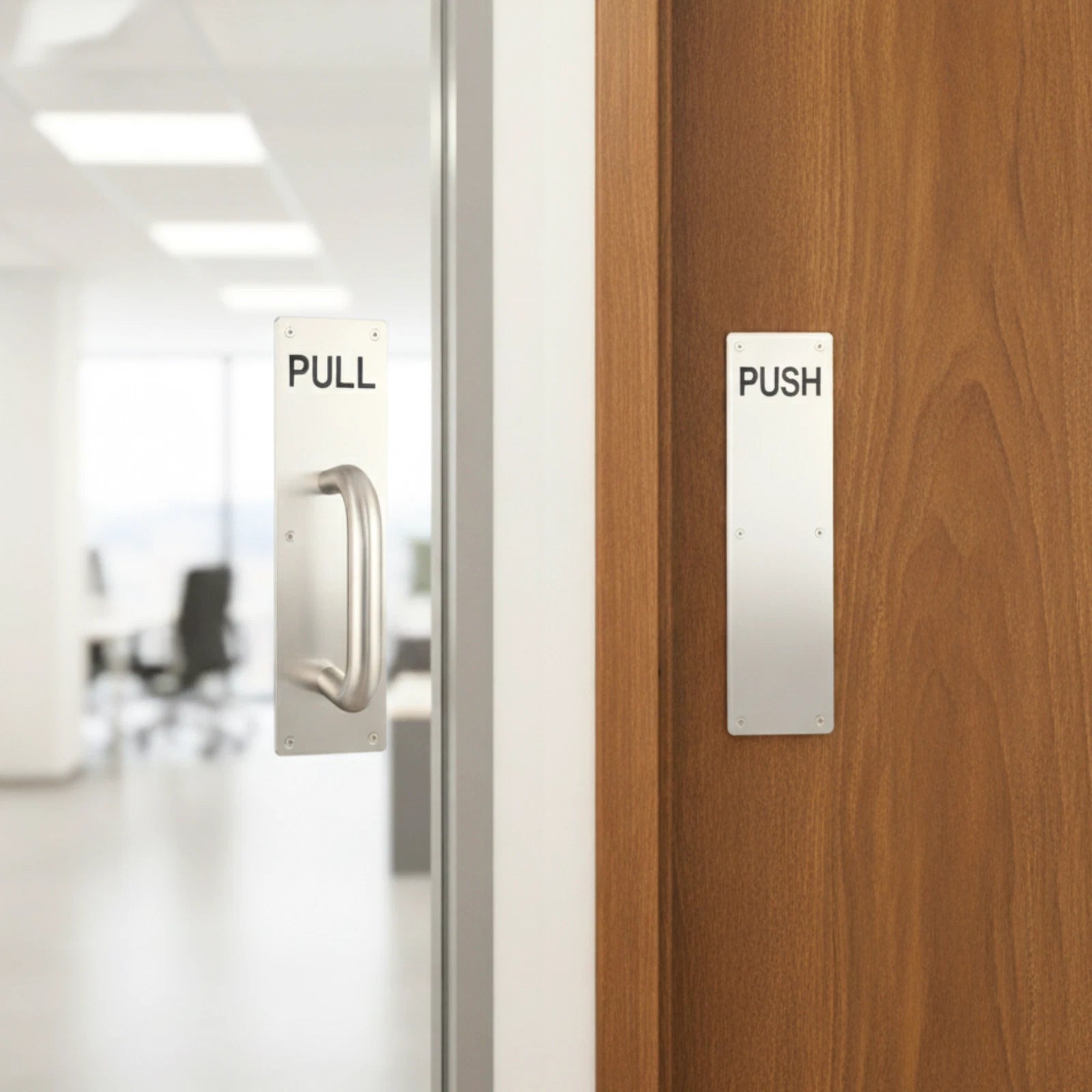Heavy Duty Stainless Steel Pull Handle, Push Plate & Screws for Work Office Door