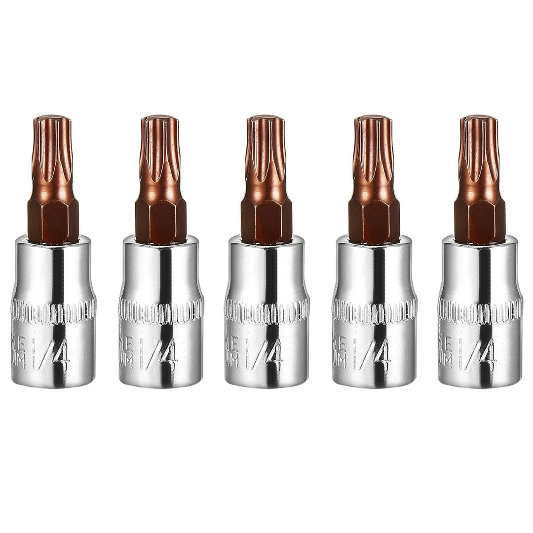 5 Pcs 1/4" Drive x T30 Torx Bit Socket S2 Steel Bits CR-V Sockets 38mm Length