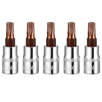 5 Pcs 1/4" Drive x T30 Torx Bit Socket S2 Steel Bits CR-V Sockets 38mm Length