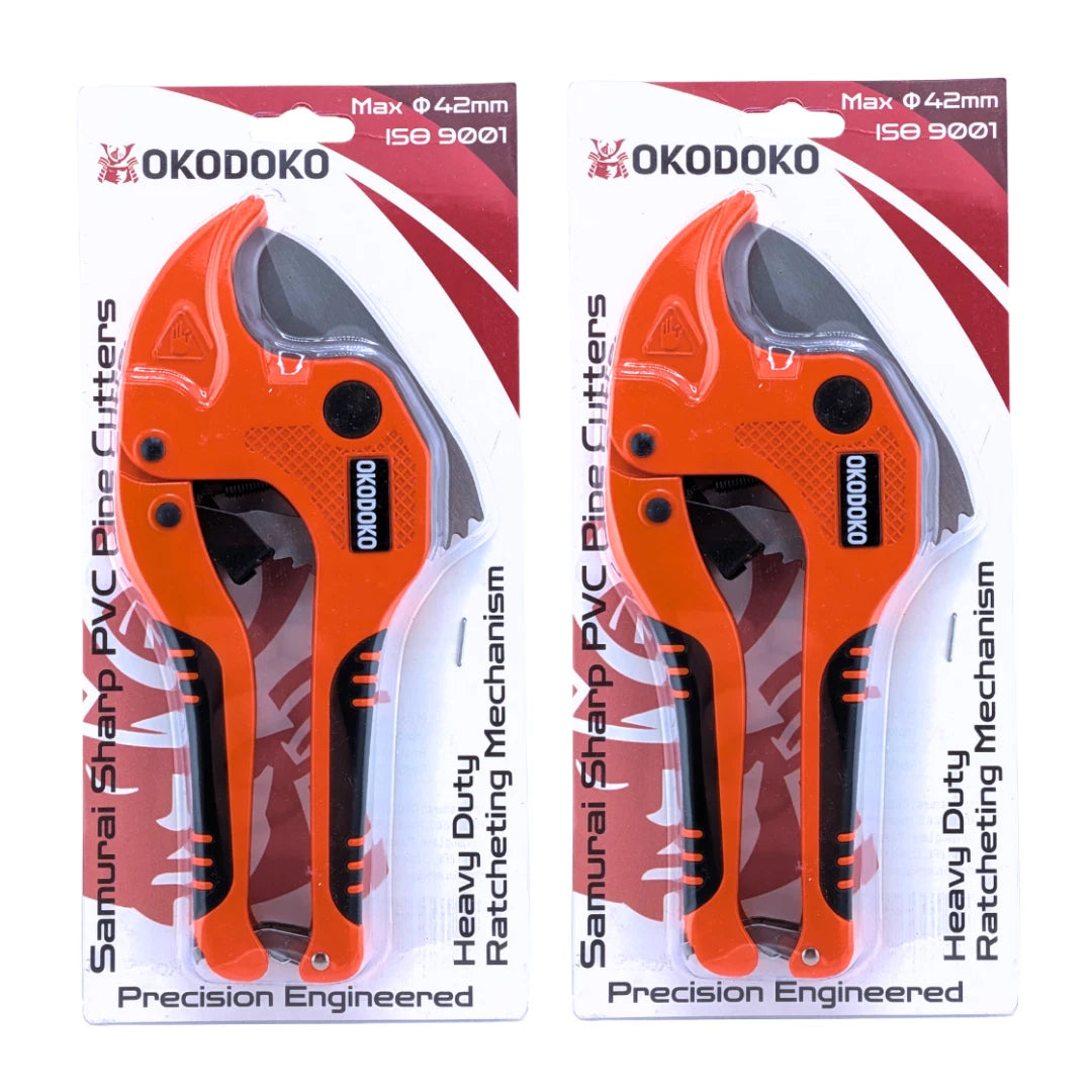 2x Ratcheting Pipe Cutters 42mm Diameter for PVC, PEX & PPR Plastic Pipe / Hoses