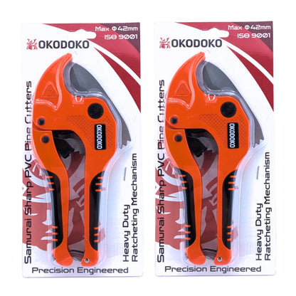 2x Ratcheting Pipe Cutters 42mm Diameter for PVC, PEX & PPR Plastic Pipe / Hoses