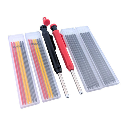 2x Deep Reach Refillable Carpenters Woodworking Pencils 26x Refills & Sharpeners