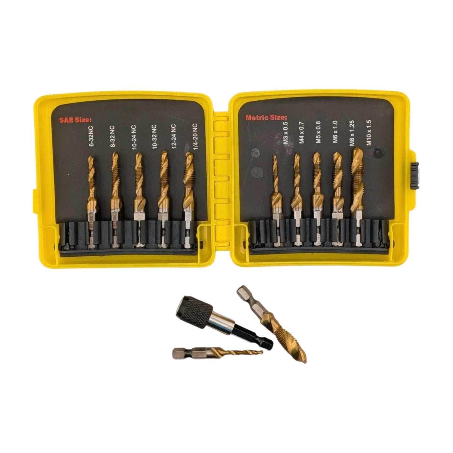 13pcs Titanium Coated SAE/Metric Drill & Tap Bit Set with Quick Change Adapter