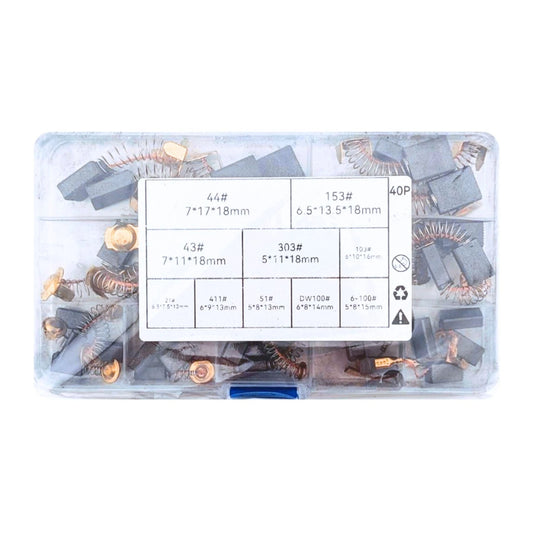 40pcs 10 Sizes Power Tools Motor Carbon Brushes Kit - Drills, Saws, Grinders etc