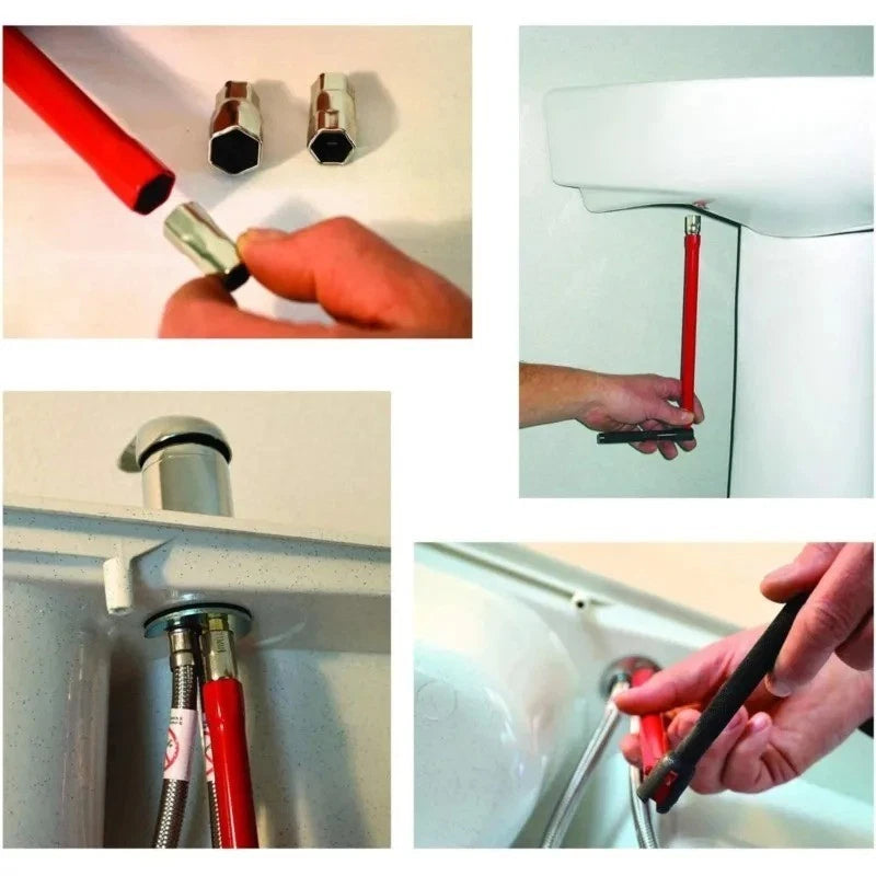 Adjustable Tap Spanner Set with 5pcs 8–12mm Box Nuts for Sink Basin Bath Plumber