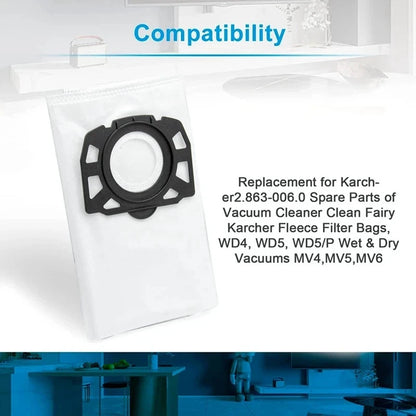 12pcs KFI 357 Filter Bags for Karcher Wet & Dry Vacuum & Carpet Cleaners Models