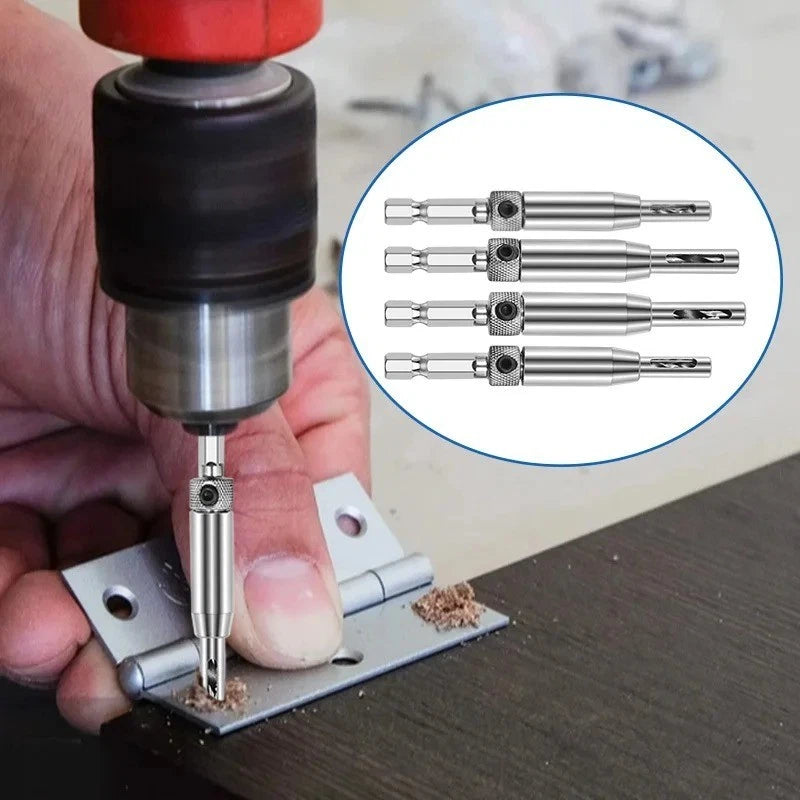 4pc Self Centring Door Hinge Drill Bits Set 1/4"" Hex - 5/64" 7/64" 9/64" 11/64"
