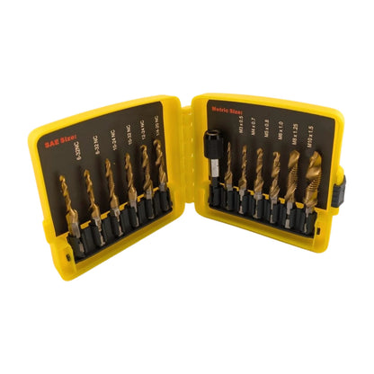 13pcs Titanium Coated SAE/Metric Drill & Tap Bit Set with Quick Change Adapter