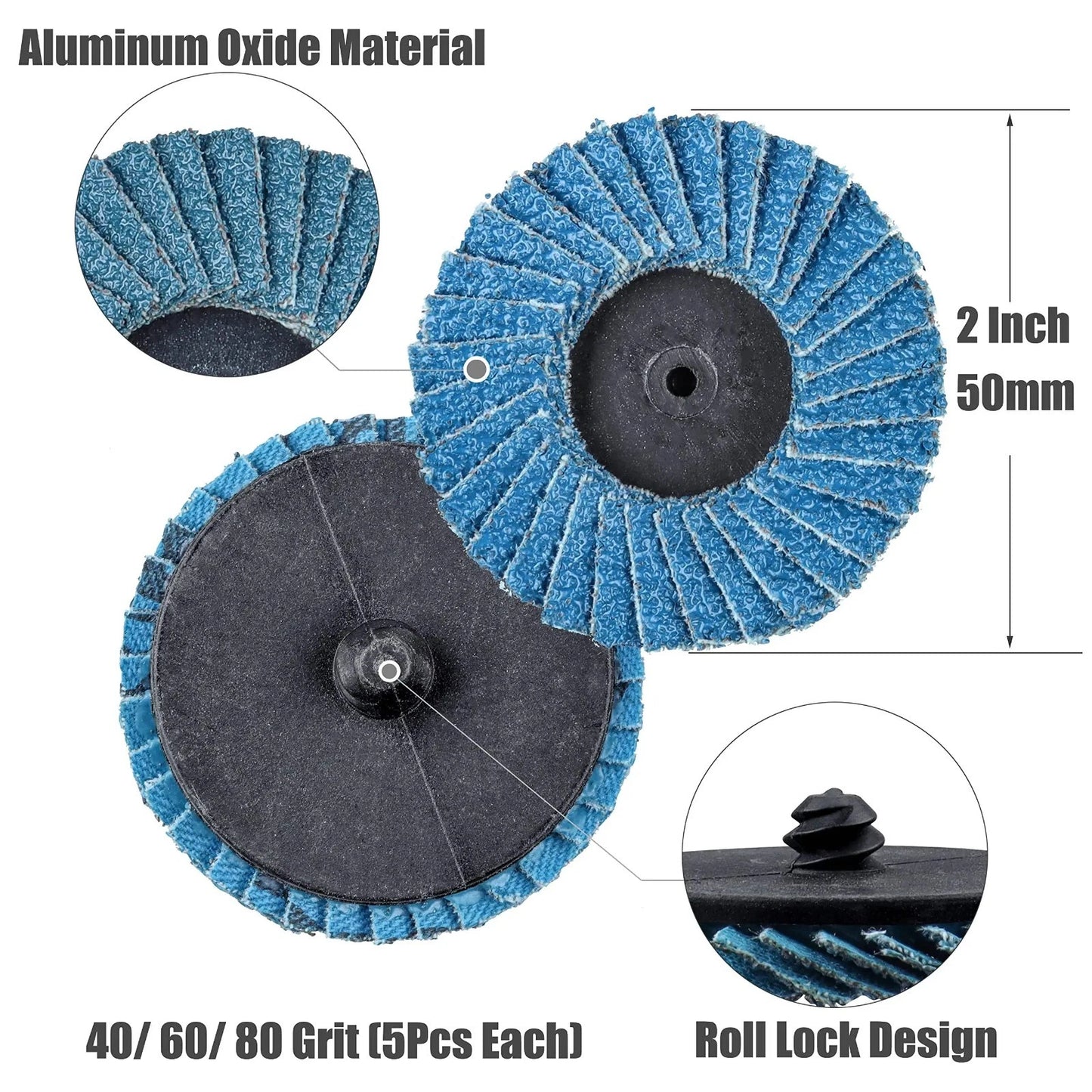 15pcs 50mm Flap Disc Kit Quick Change Sanding Wheels 40/60/80 Grit with Holder