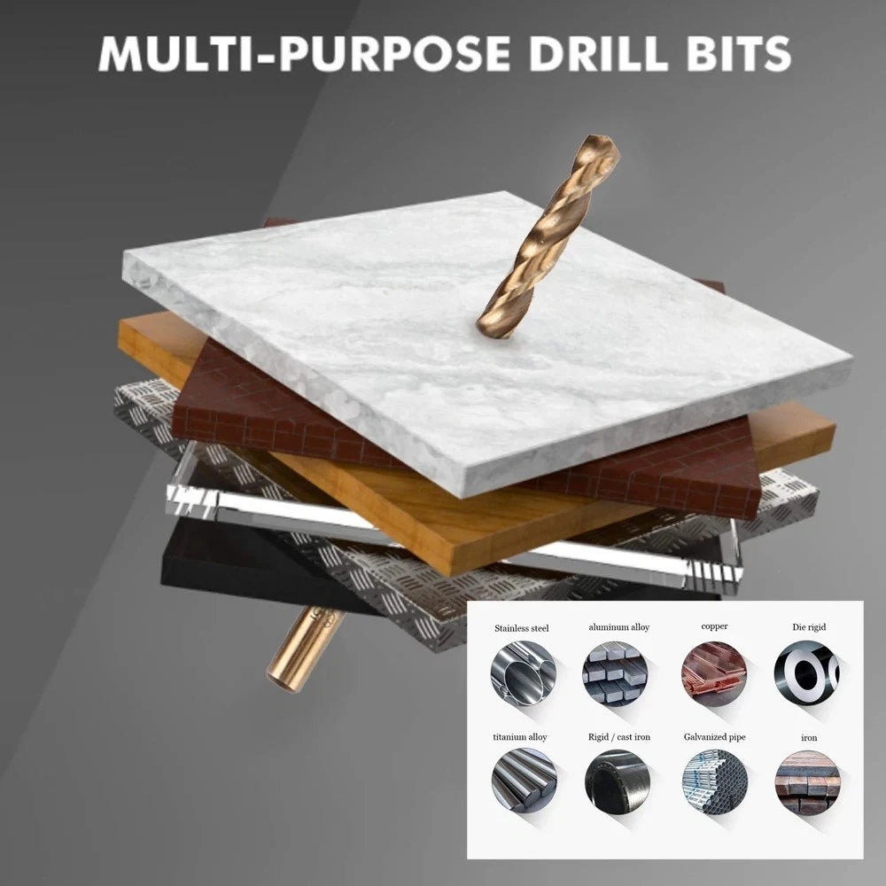 13pcs 5% Cobalt Drill Bit Set M35 HSS for Steel, Cast Iron, Metal, Wood, Plastic