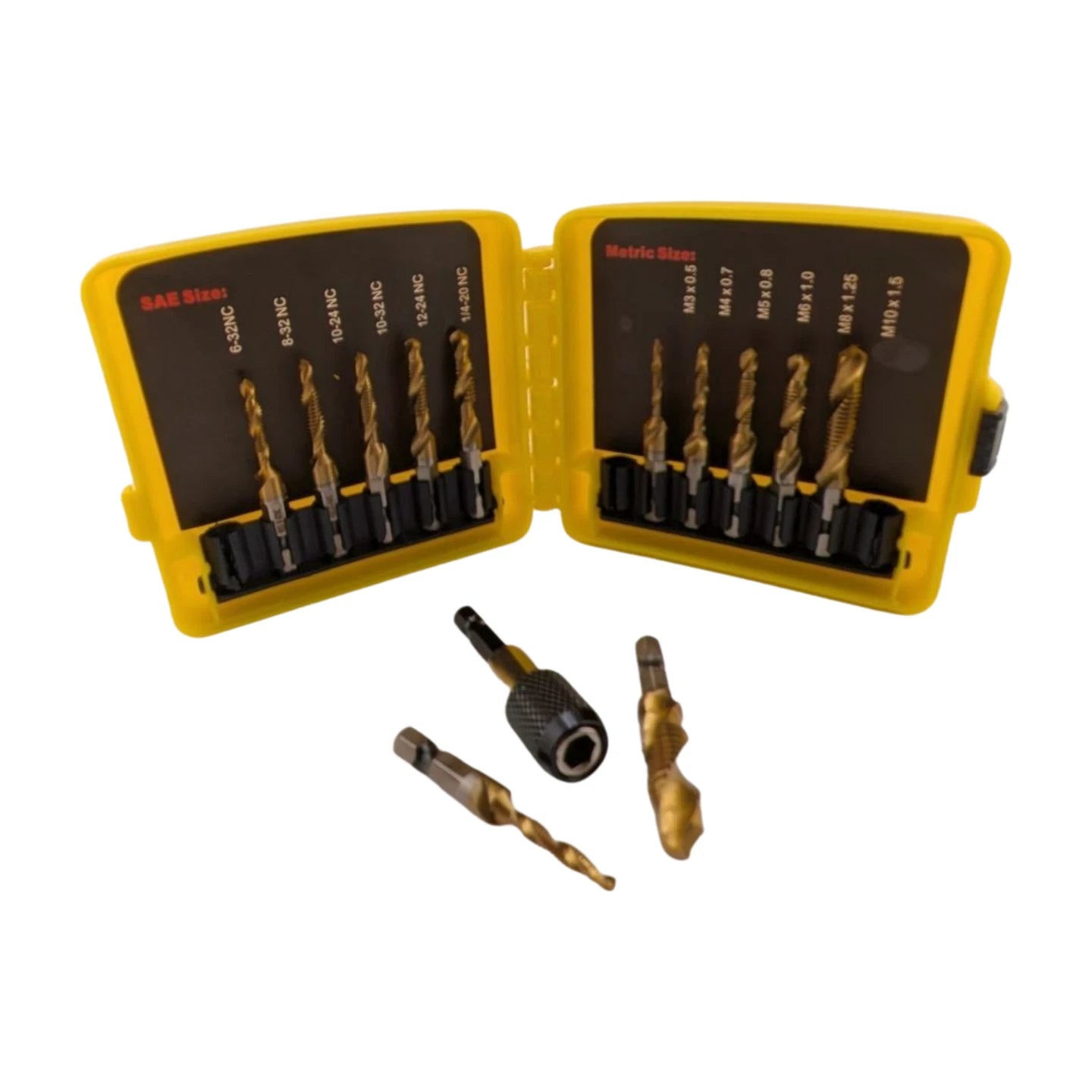 13pcs Titanium Coated SAE/Metric Drill & Tap Bit Set with Quick Change Adapter