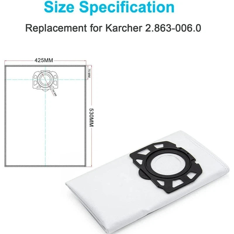 12pcs KFI 357 Filter Bags for Karcher Wet & Dry Vacuum & Carpet Cleaners Models