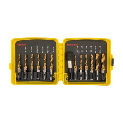 13pcs Titanium Coated SAE/Metric Drill & Tap Bit Set with Quick Change Adapter