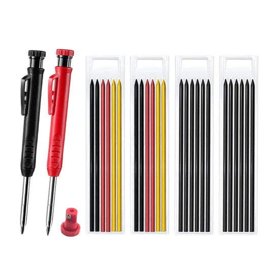 2x Deep Reach Refillable Carpenters Woodworking Pencils 26x Refills & Sharpeners