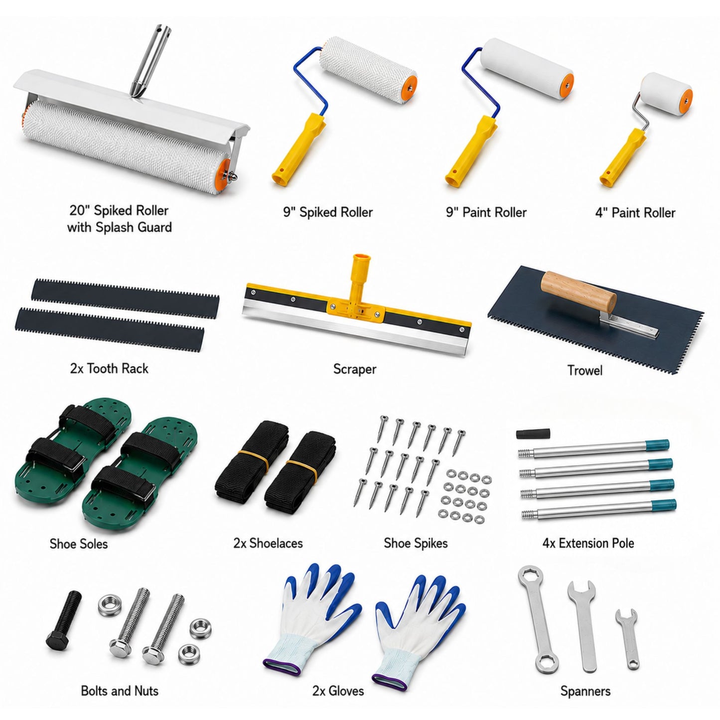 Spiked Roller Self Levelling Tools, Epoxy Floor Levelling Paint Construction Rollers, Scraper