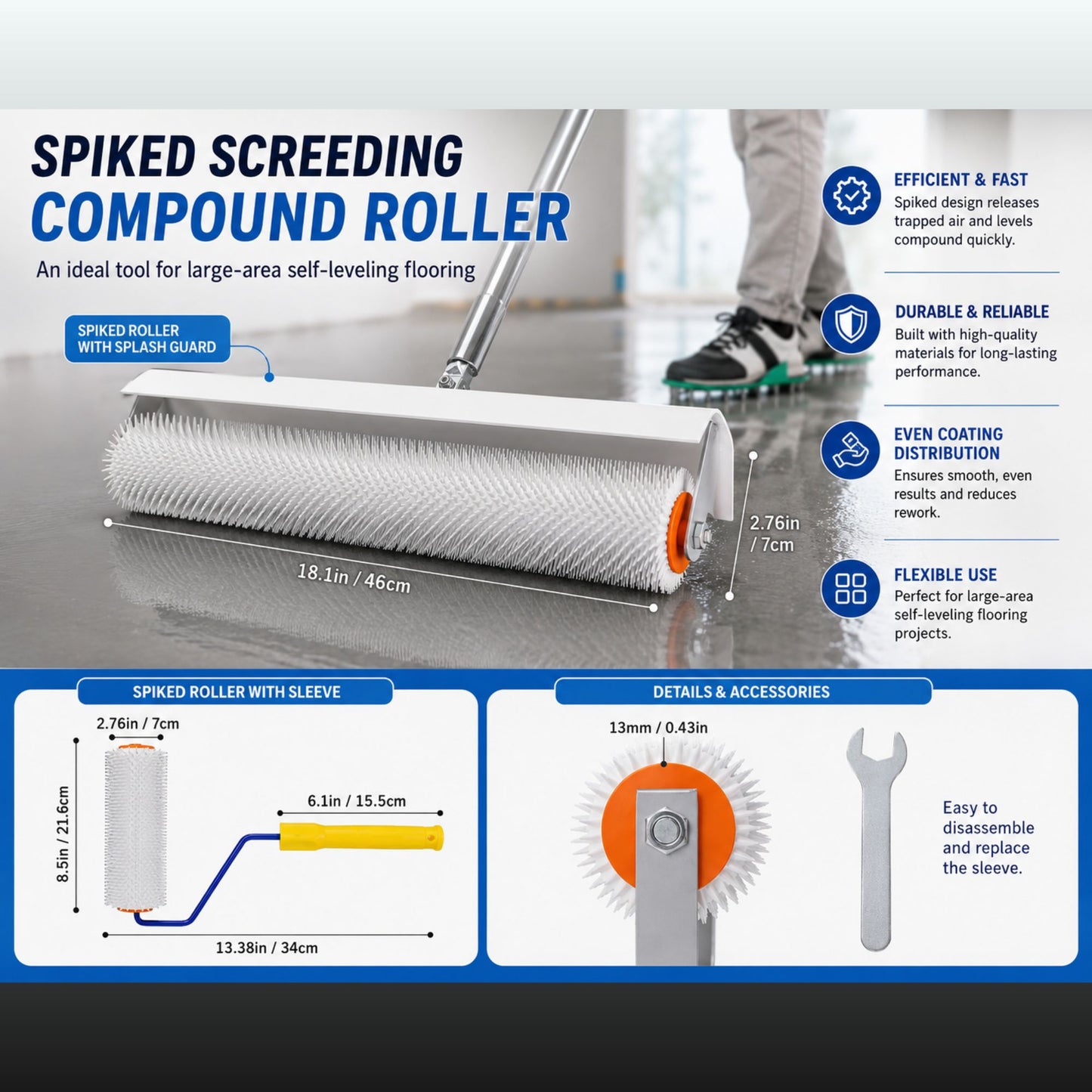 Spiked Roller Self Levelling Tools, Epoxy Floor Levelling Paint Construction Rollers, Scraper
