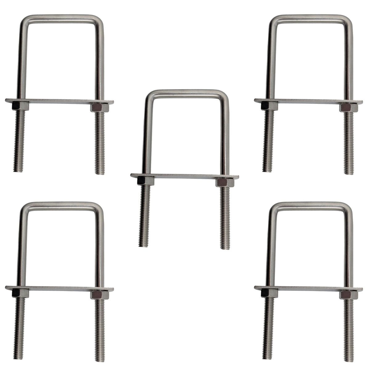 5 pack M8 square U-bolts with nuts and plates, 52mm inner width, 120mm length