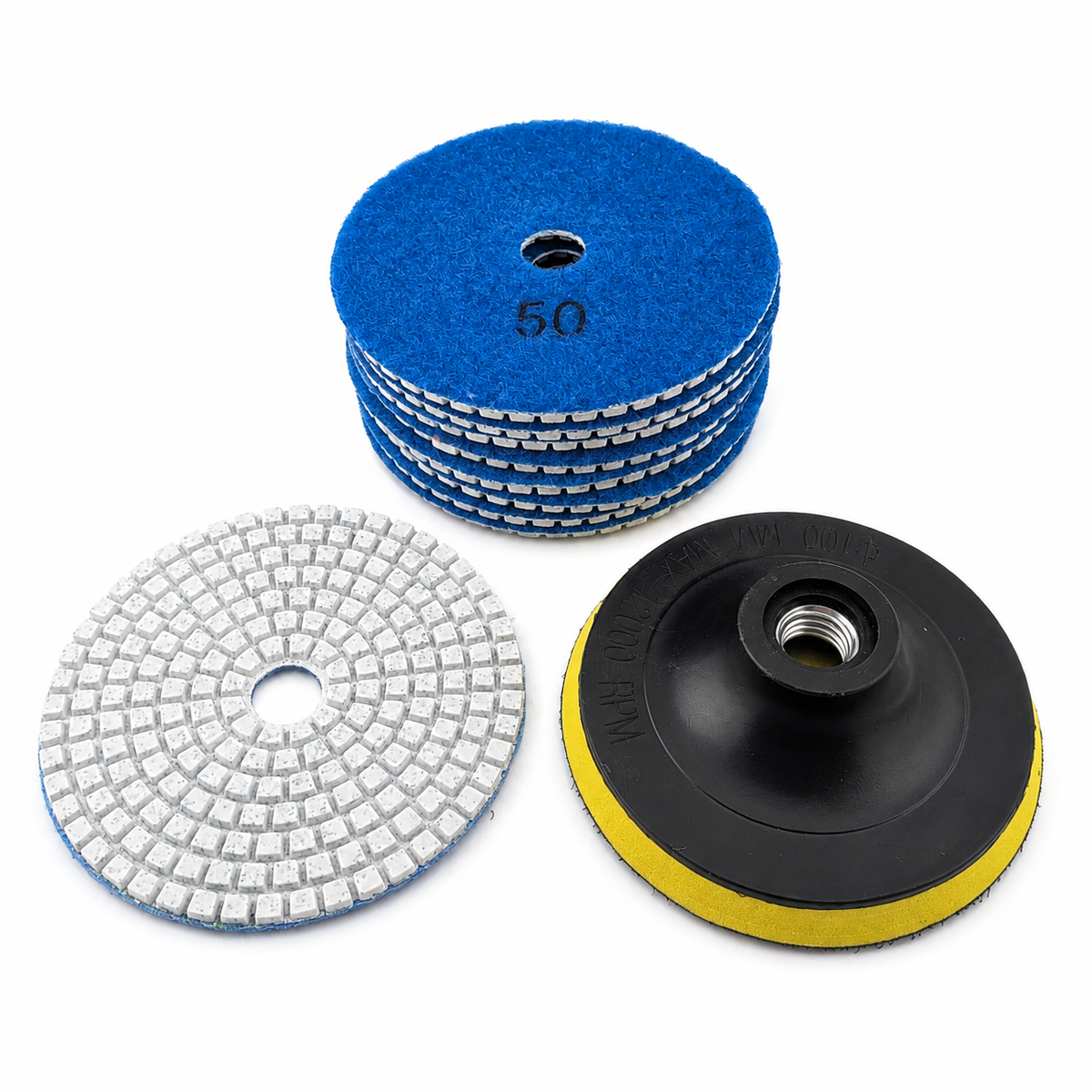 4 inch wet dry diamond polishing pad kit for concrete, marble and tile, 9 pads and backing plate