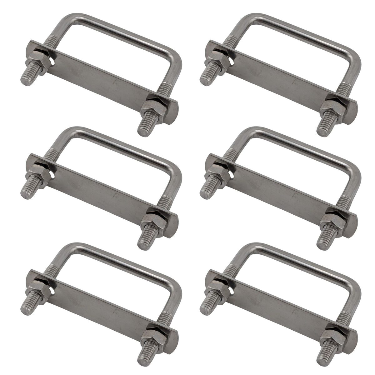 6 pack M8 square U-bolts with nuts and plates, 62mm inner width, 60mm length