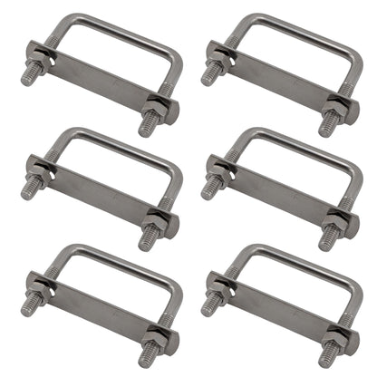 6 pack M8 square U-bolts with nuts and plates, 62mm inner width, 60mm length
