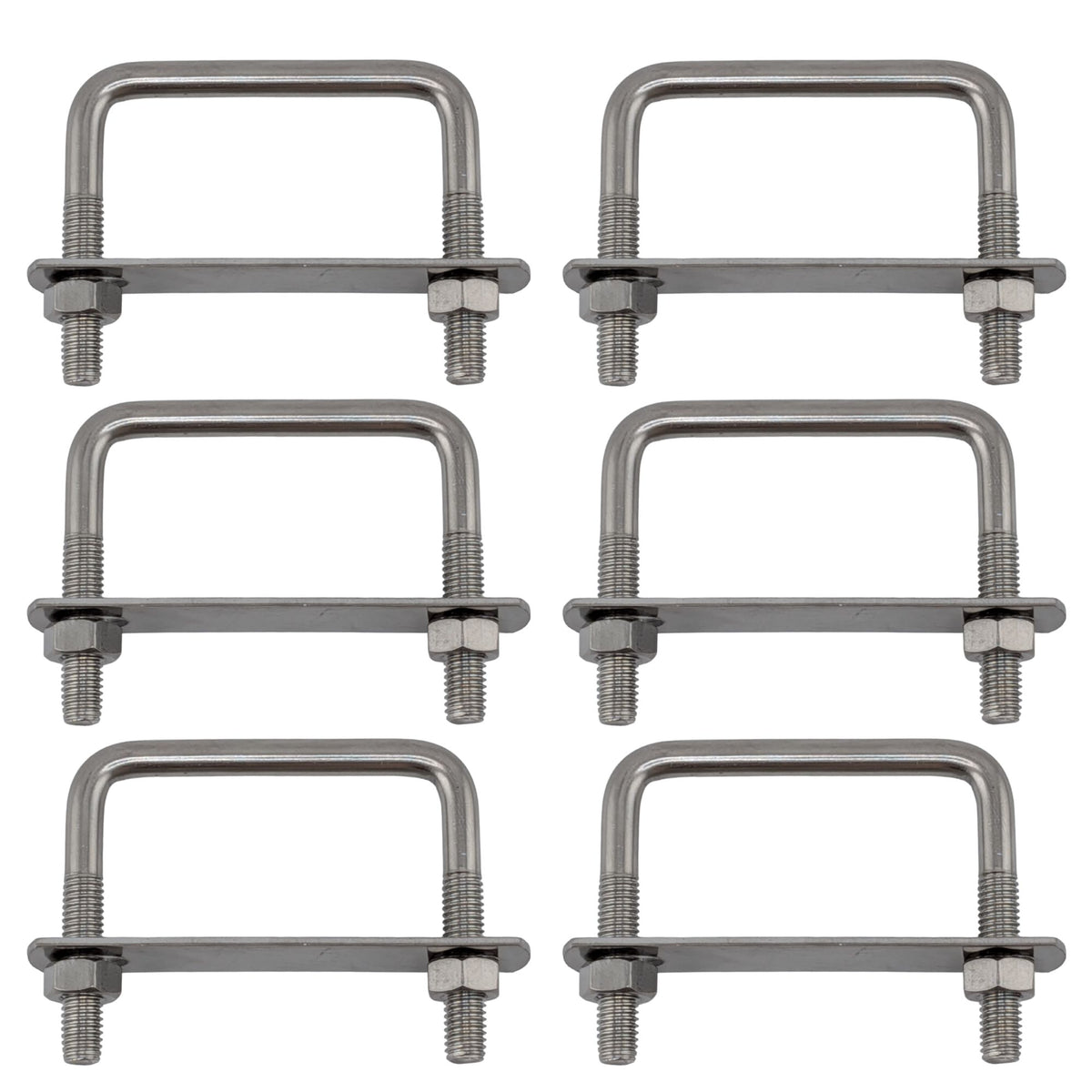 6 pack M8 square U-bolts with nuts and plates, 62mm inner width, 60mm length